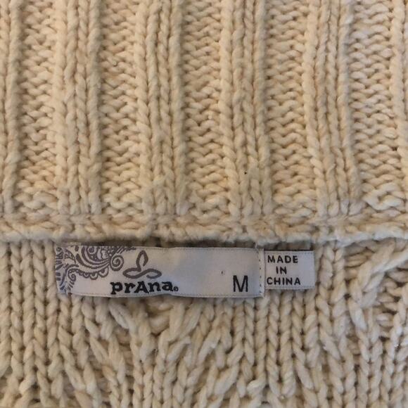 PRANA Cream Cable Knit Cowl Neck Snap Front Cardigan, M - Picture 5 of 6